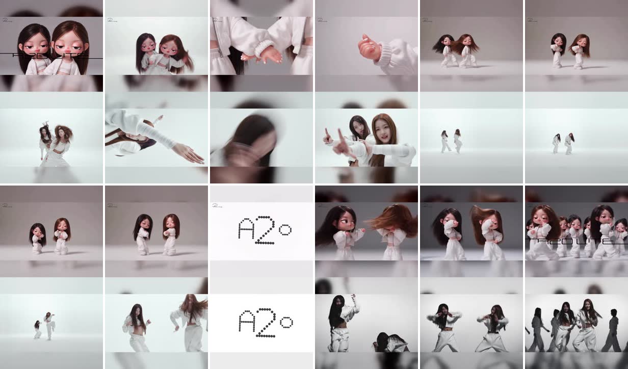 NEON 完整画面版逐帧预览：上方卡通版、下方官方 MV，动作同步
